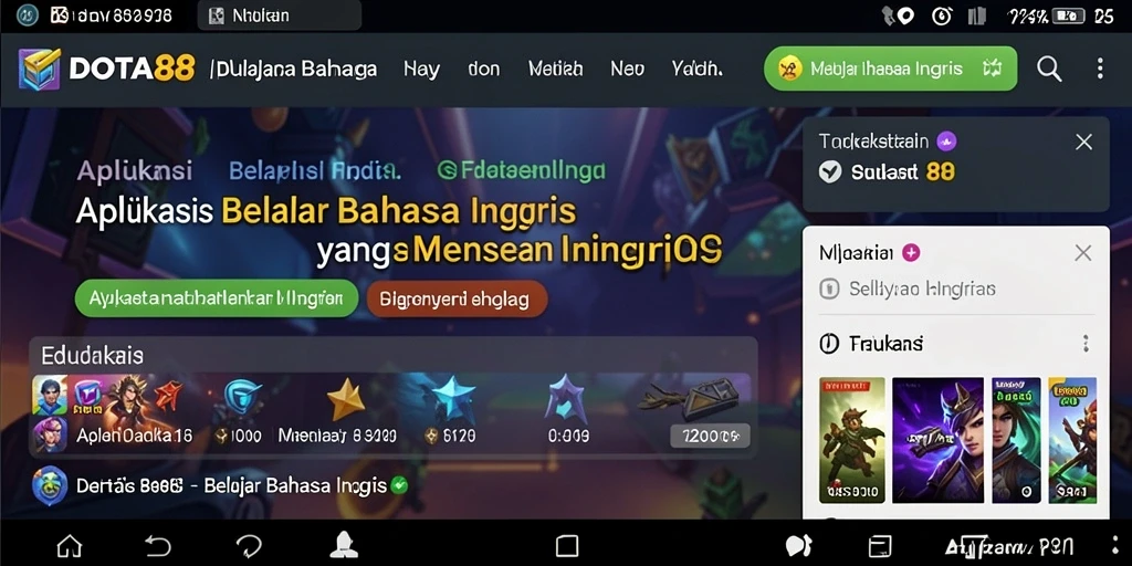 Tampilan antarmuka aplikasi DOTA88 untuk belajar bahasa Inggris.
