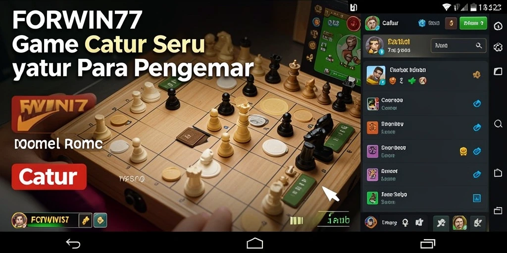 Screenshot utama FORWIN77 menampilkan antarmuka permainan Catur yang menarik.