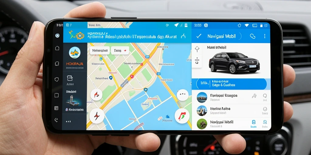 Tampilan antarmuka HOKIRAJA yang sederhana untuk navigasi mobil.